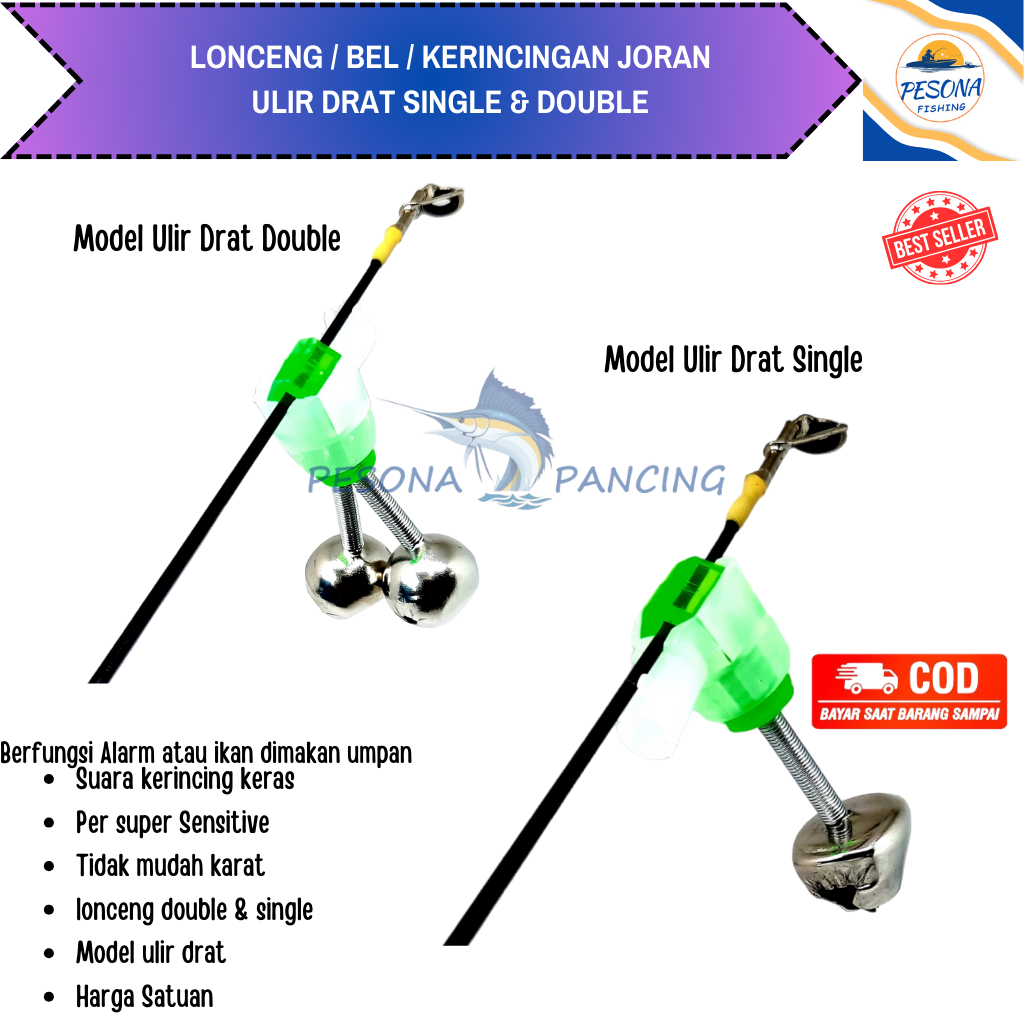 Lonceng Bel Alarm Kerincing Joran Pancing Ulir Drat Double Single Murah Sensitif Sangat Nyaring - Pe