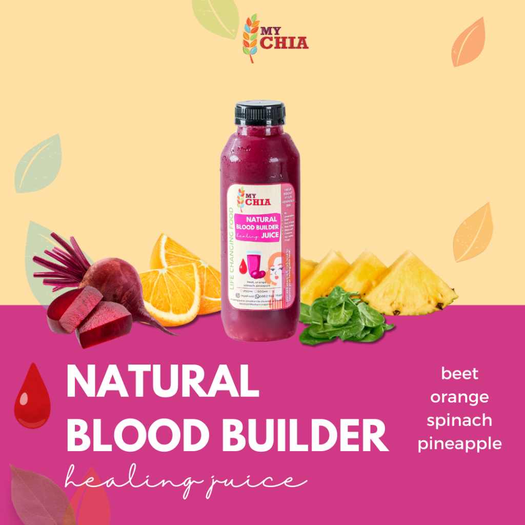

Natural Blood Builder Healing Juice 500ml Jus untuk darah Cold Pressed My Chia