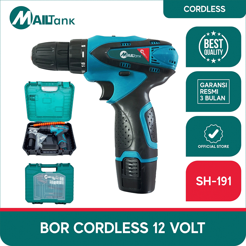 MAILTANK CORDLESS DRILL SH191 MAILTANK 12V BOR BATERAI BATEREI DRILL BOR BESI BATRE BOR 10 MM