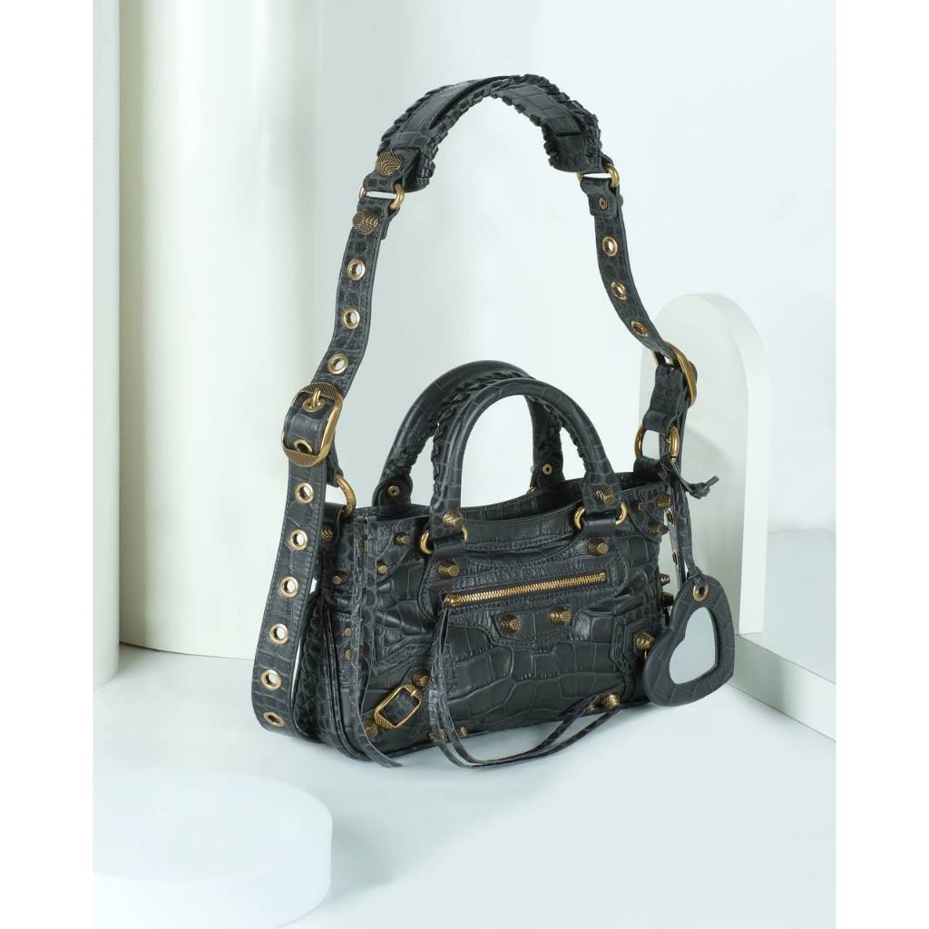 Balenciaga Neo Cagole Small Croco Dark Grey GHW