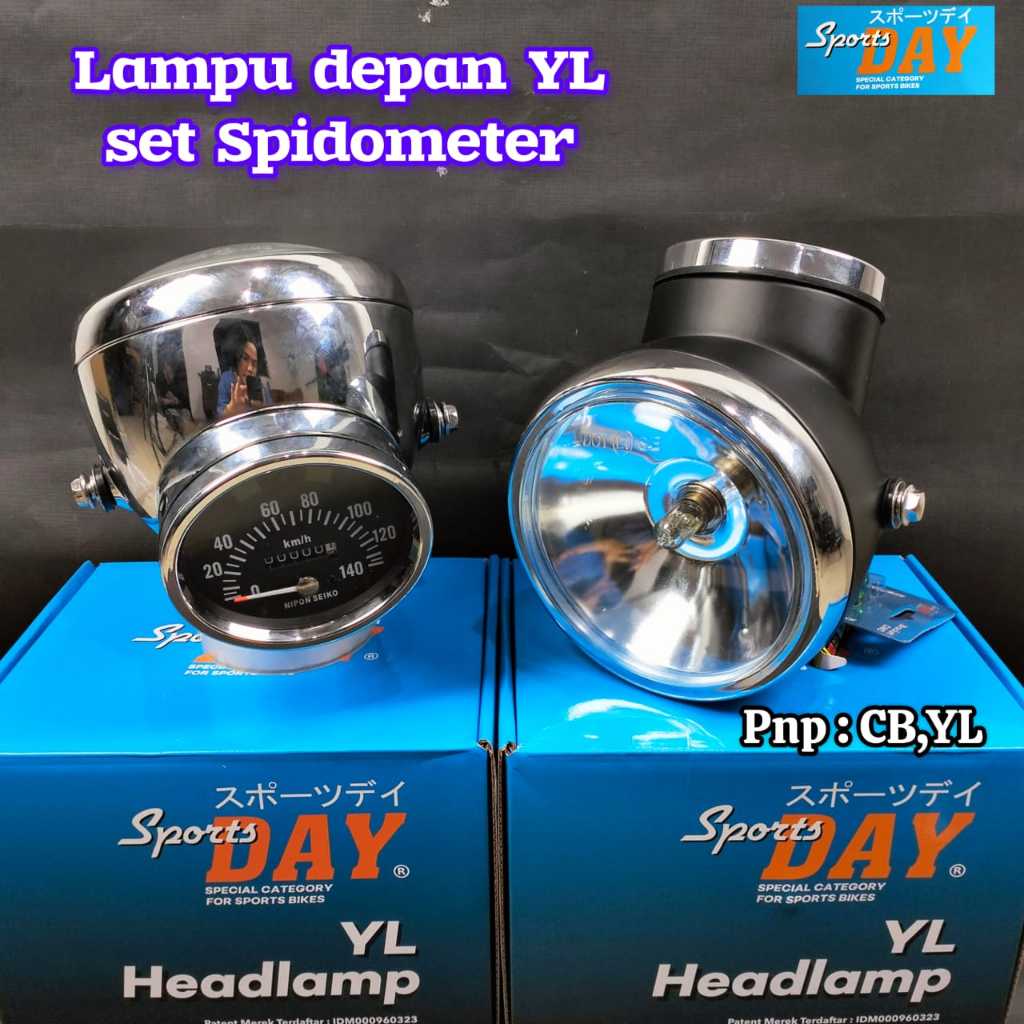 LAMPU DEPAN YL DAY YHA-106 SET BATOK YL BESI HITAM CROM SET SPEEDOMETER FUNGSI PNP CB GL MP CD 90 CD