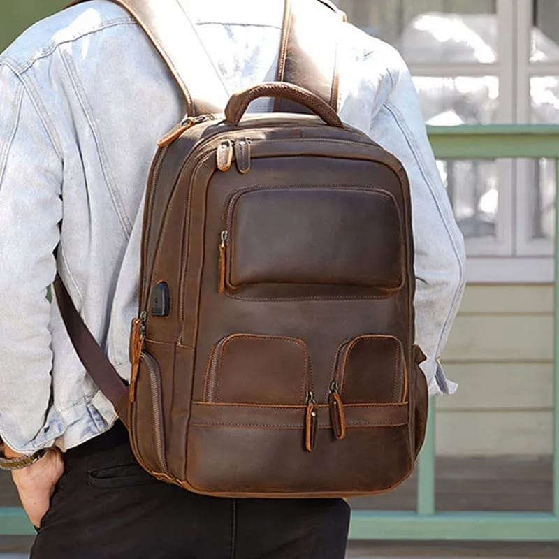 Tas Ransel Laptop Multifungsi Tas Travel Kulit Asli Garut