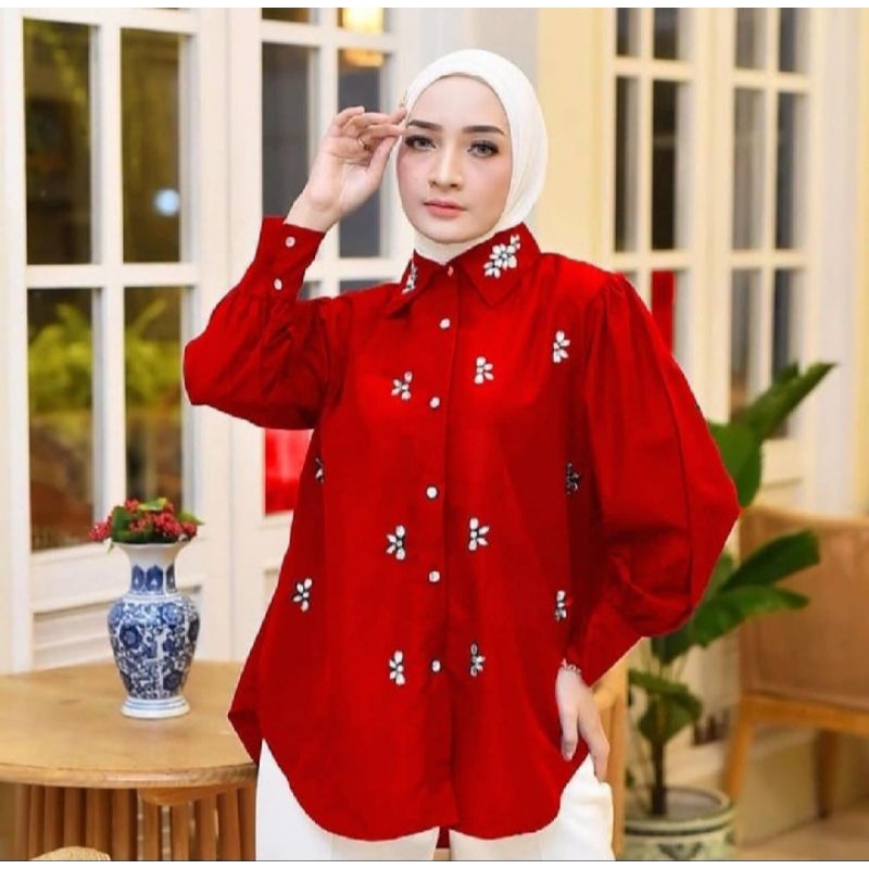 blouse kemeja merah putih special agustus