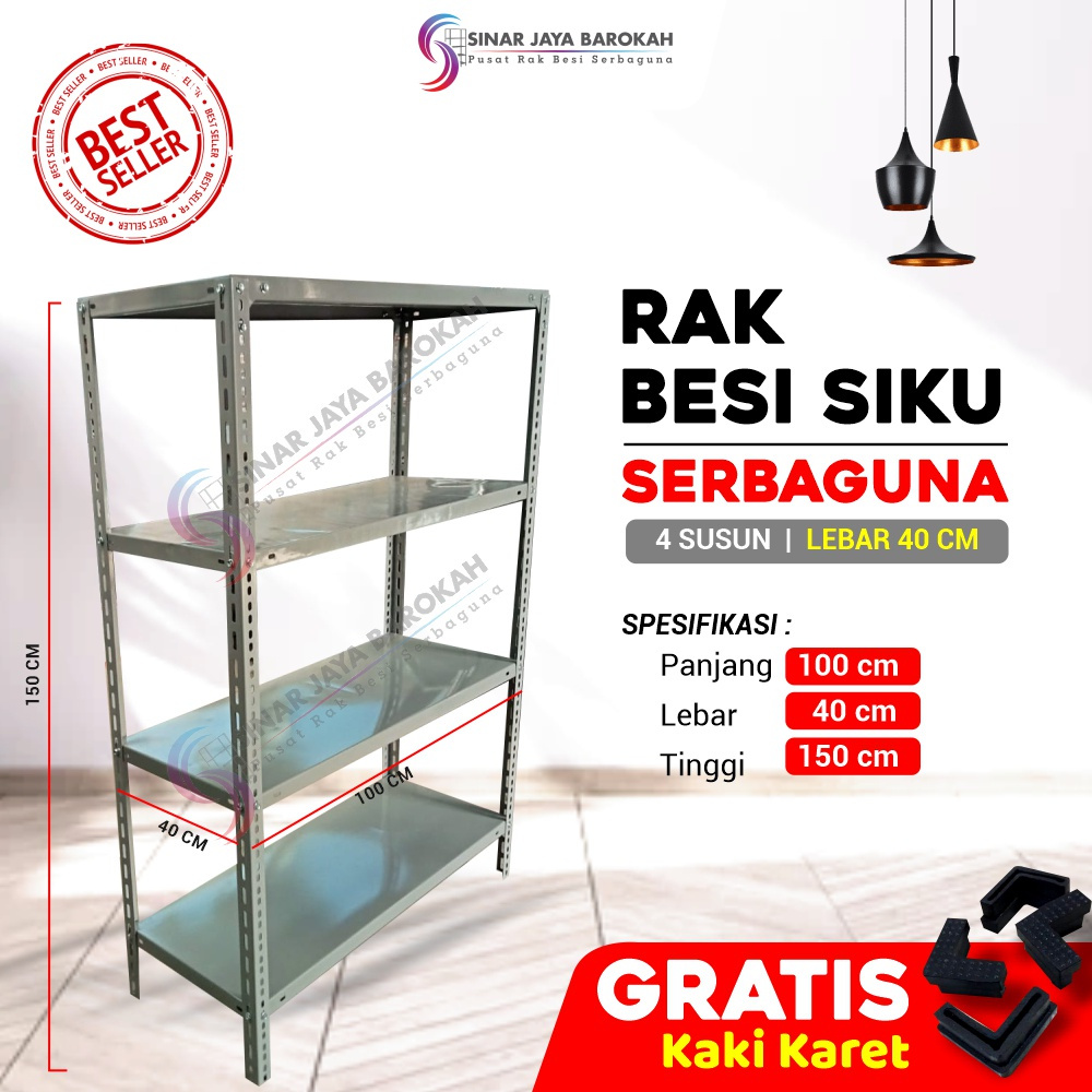 RAK BESI SIKU LUBANG UK 40X100X150 CM 4 SHELVING