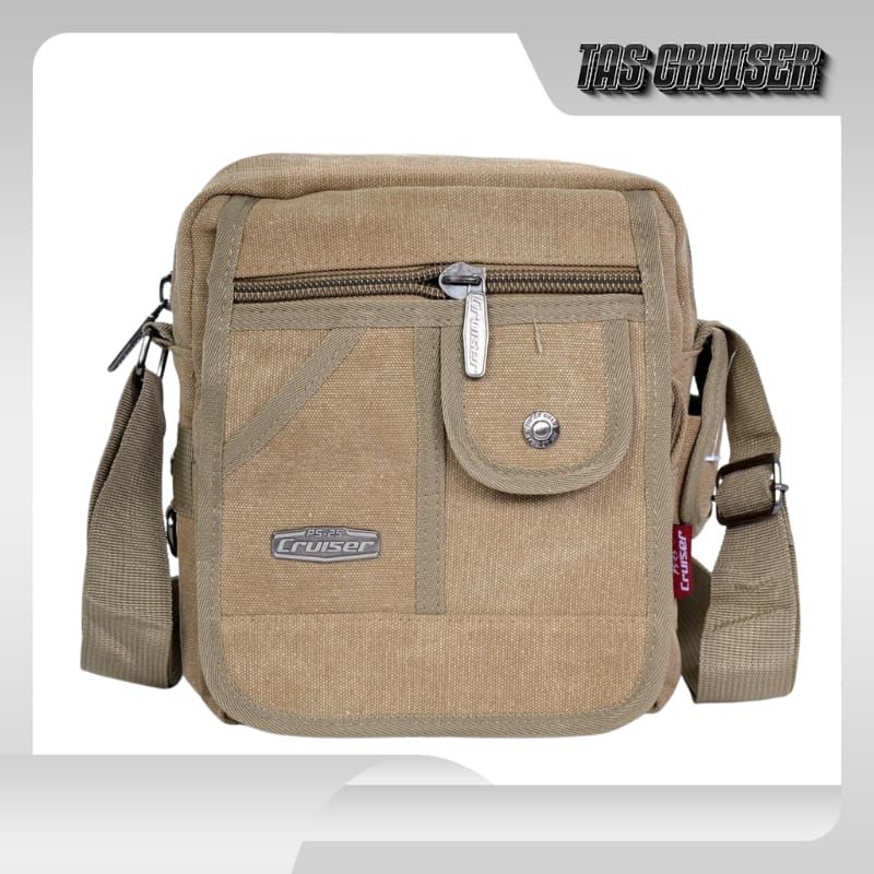 TAS BAHU SELEMPANG KANVAS PRIA SLING BAG CRUISER PRIA 5 RES 1 KANCING MAGNET IMPORT 7659-2