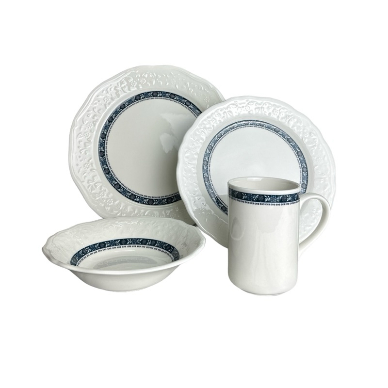 Saint James Okja Dinner Set 4pcs Plate Bowl White Blue Putih Biru