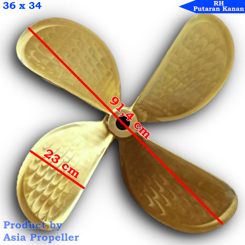Propeller Baling baling kapal Kuningan ukuran 36 x 34 Putaran Kanan RH 4 Daun Asia Propeller