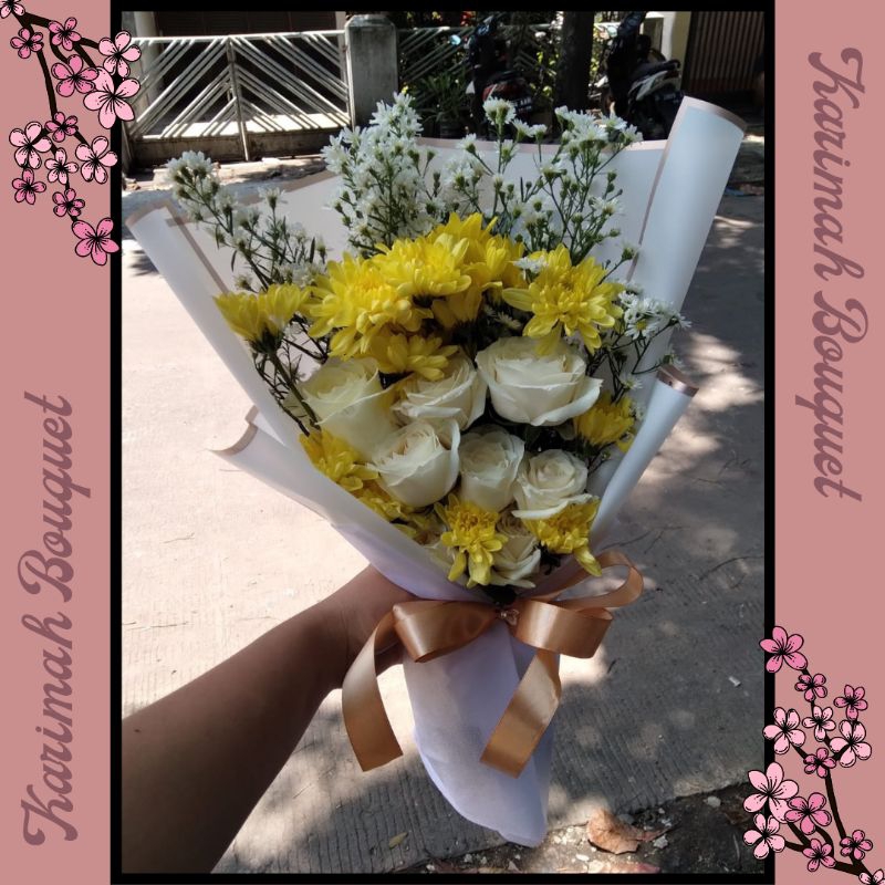 SEHARI JADI Buket Bunga Wisuda Bandung Flower Hand Bouquet Asli Segar Bucket Fresh  Mawar Rose Warna