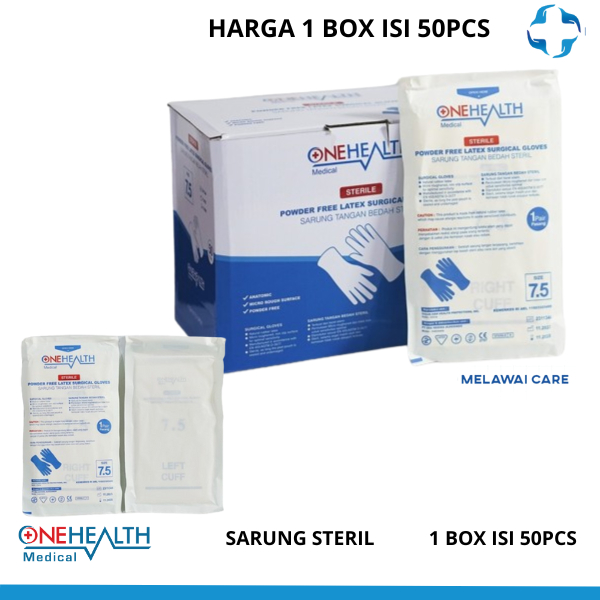 Sarung Tangan Latex Onehealth Steril Handscoon Gloves Medis 1 Box isi 50 Pcs