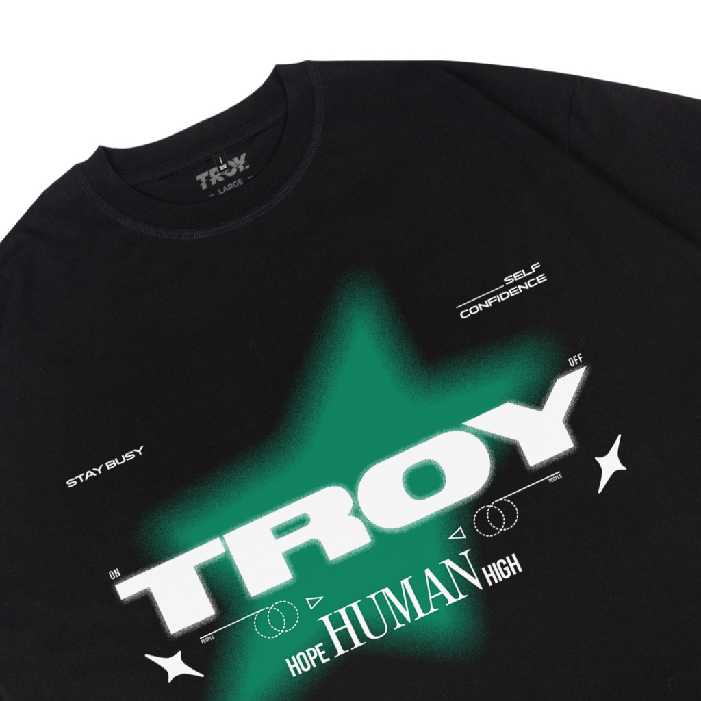 Troy Company Boxy Oversize Tshirt Black Human Hope - Kaos Boxy Oversize Hitam Lengan Pendek MBD 2519