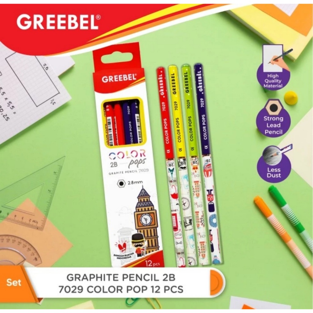 

GREEBEL Pensil Kayu 2B (7029) Color Pop / Pensil Tulis / Grafit / Graphite / Pensil Ujian Sekolah / Pensil Gambar