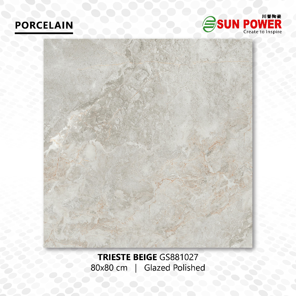 Granit Lantai Glazed Polished 80x80 - Trieste Beige | Sun Power