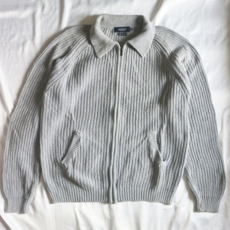 (NO NEGO) NOTON Full Zipper Kerah Lidi Grey Abu Knitwear Sweater Sweatshirt Crewneck Rajut Wool Jake