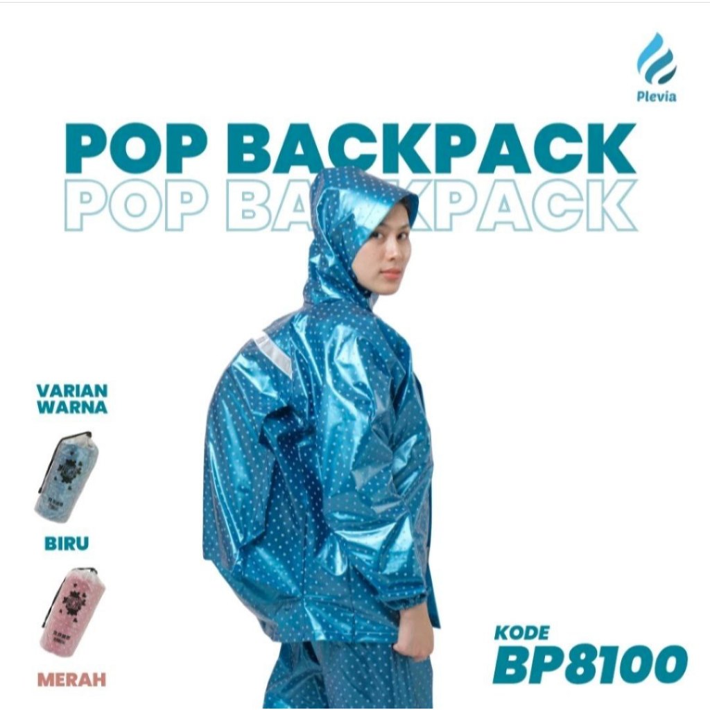 Plevia jas hujan dewasa raincoat mantel stelan backpack motif polkadot 8100