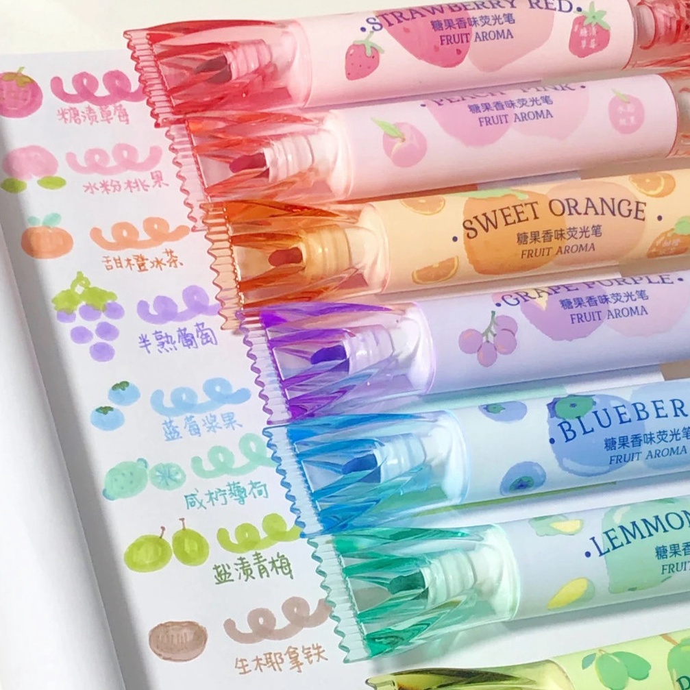 

KODE K26Q Winzige 4pcs Fruit Scented Stabilo Set Cute Warna Pastel Highlight Pena Lucu Journal Marker Pen Alat Tulis