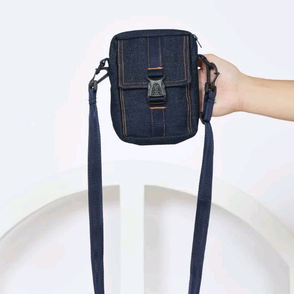 tas slempang wanita pria bahan denim resleting waterproof | tas pinggang pria wanita multifungsi bah