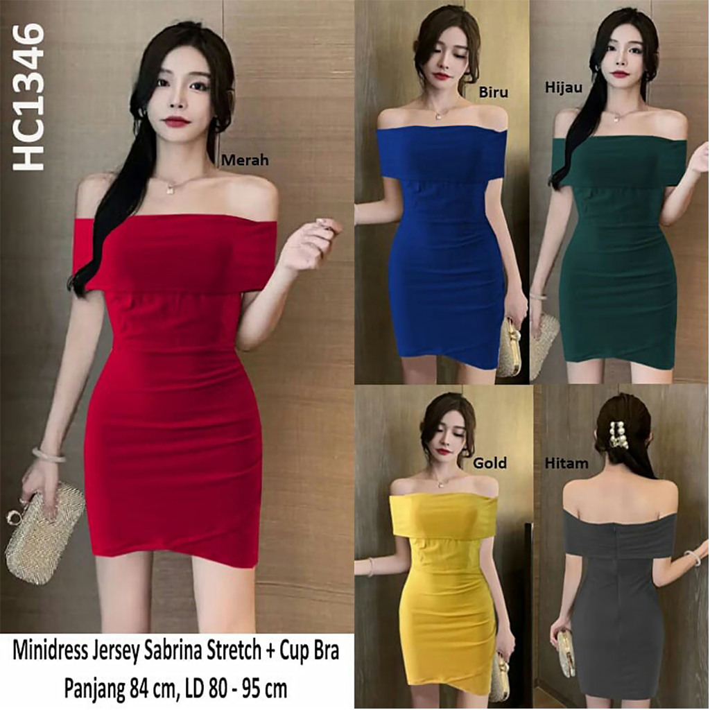 1346 Party Night Dress Cantik Sexy Model Offshoulder Sabrina Jersey Stretch -Baju Seragam LC Karaoke