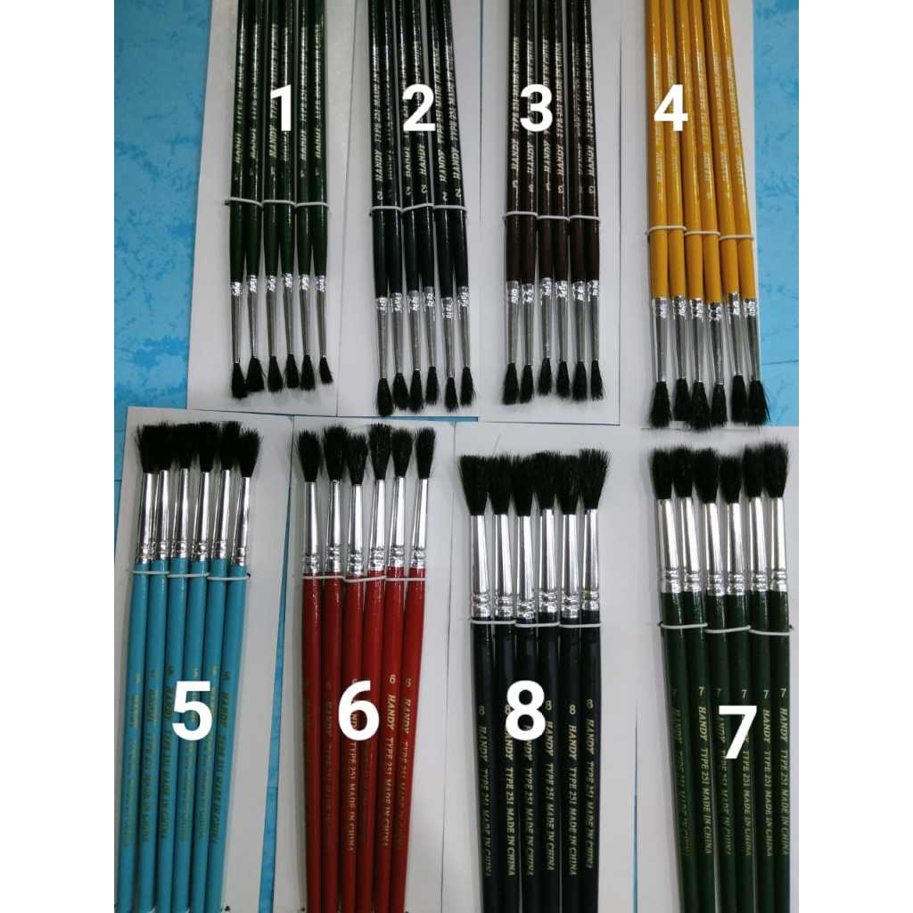 

Kuas Lukis HANDY no 1 / 2 / 3 / 4 / 5 / 6 / 7 / 8 Harga untuk (6 pcs)