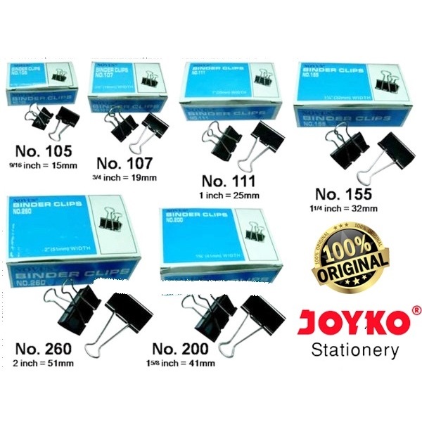 

Penjepit Kertas/Binder Klip/Binder Clip JOYKO No.105/107/111/155/200/260