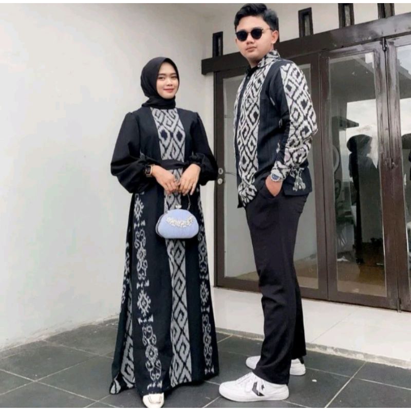 gamis tenun mix kain twil couple baju lebaran seragam keluarga