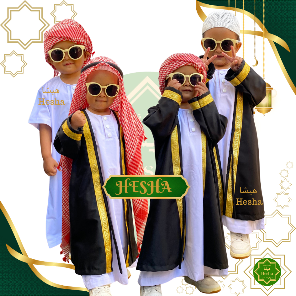 HESHA Jubah Aqiqah Anak / Jubah anak / Jubah Raja Salman / Jubah Bisht Premium / Gamis Anak Laki lak