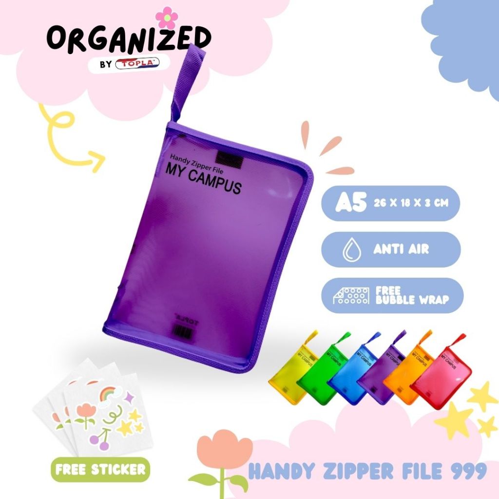 

Handy Zipper File 999 map tenteng dokumen kertas nota cek giro dokumen organizer ukuran A5 Topla