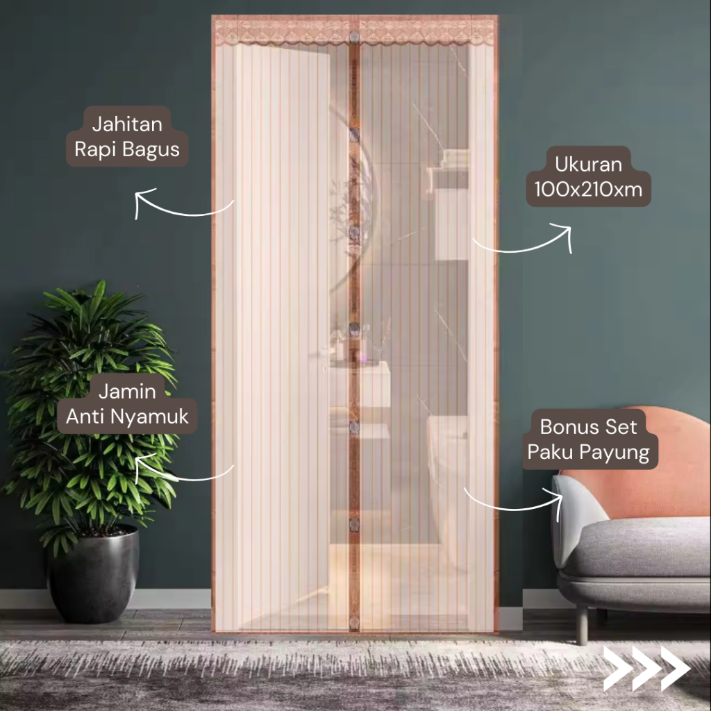 Tirai Pintu Magnet Anti Nyamuk Kelambu Gorden Jaring Poliester Penutup Pintu Kamar Tidur Ukuran 100x