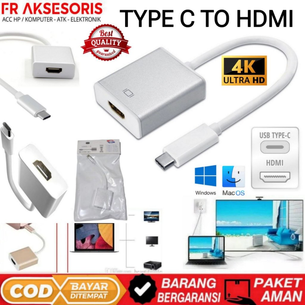 Converter Type C to Hdmi Sambungan TYPE C TO HDMI KONEKTOR TYPE C TO HDMI MACBOOK WINDOWS ANDROID