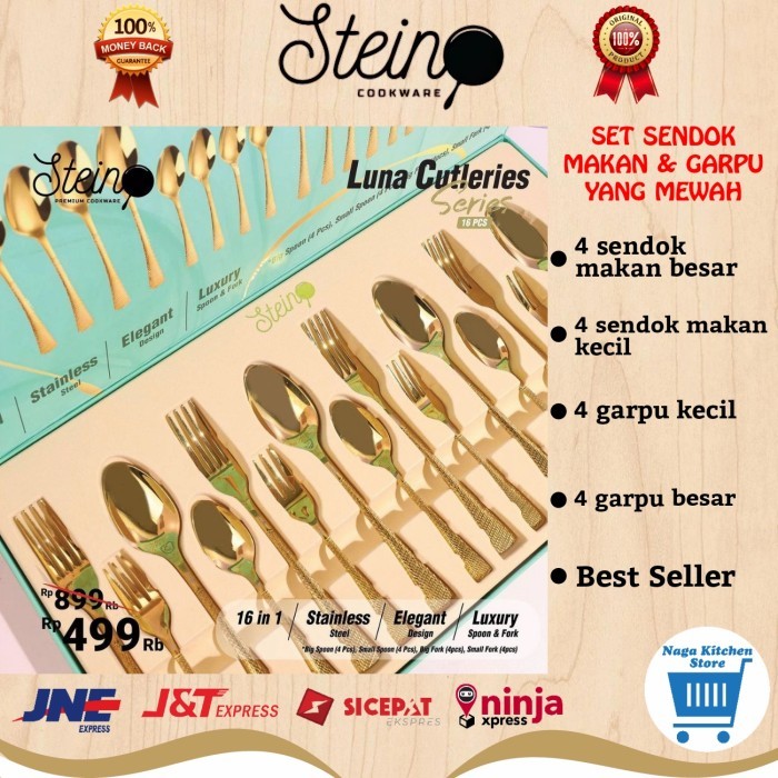 Luna cutleries Stein cookware Sendok Garpu Set Stainless Gold Set ORI