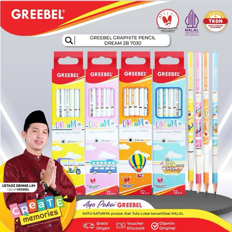 

GREEBEL Pensil Kayu 2B (7030) Dream / Pensil Tulis /Motif Transportasi