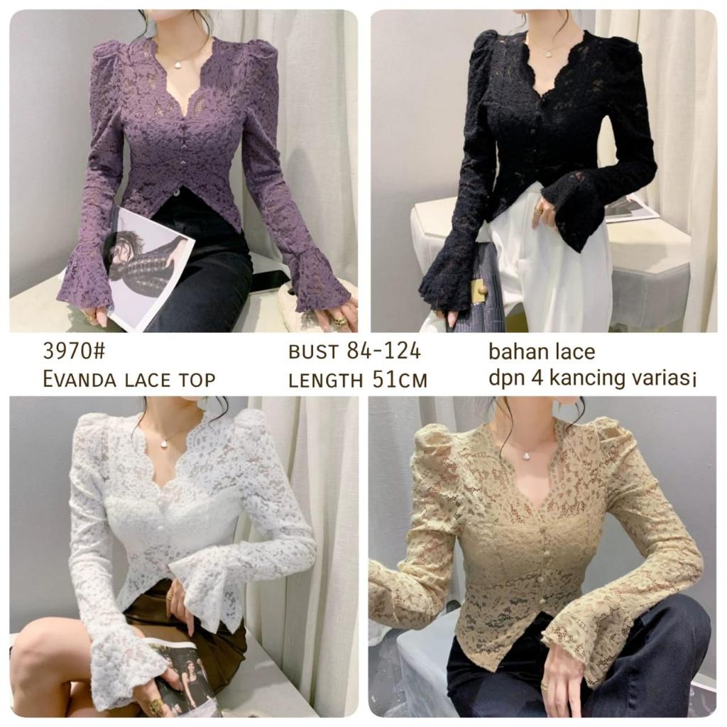 { VIRAL } 3970# evanda Lace tops 3M$ three M fashion pakaian wanita