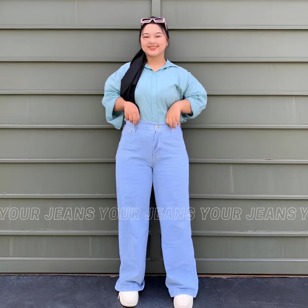Kulot Jeans Wanita Highwaist Kulot Loose Jeans Jumbo 35 - 42 Celana Jeans Jumbo Wanita Muat BB 100Kg