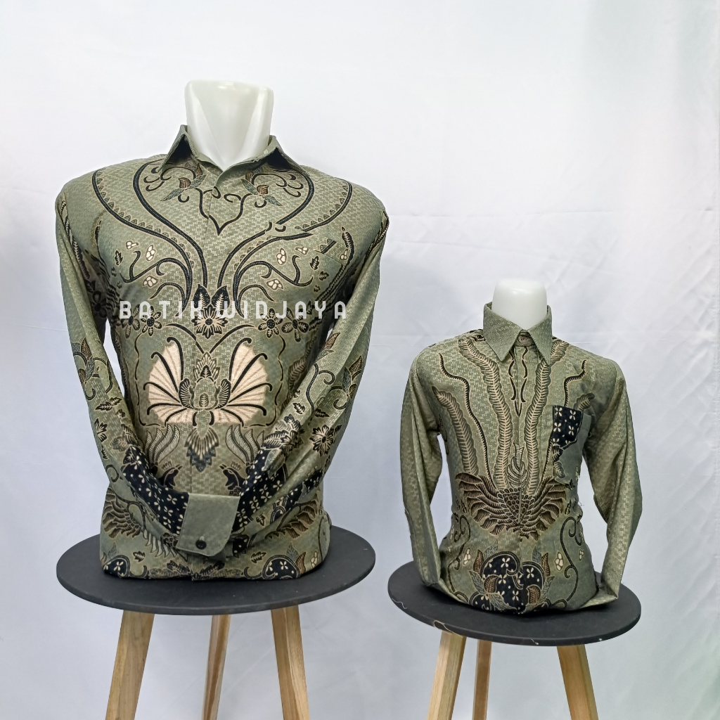 doby hijau sage kemeja_batik couple ayah anak bahan doby hijau sage _batik couple ayah anak doby gre