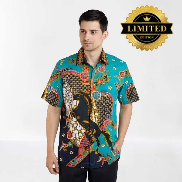 Pradawita Batik Lengan Pendek Reguler Fit Kuda 1B-Hijau Tosca
