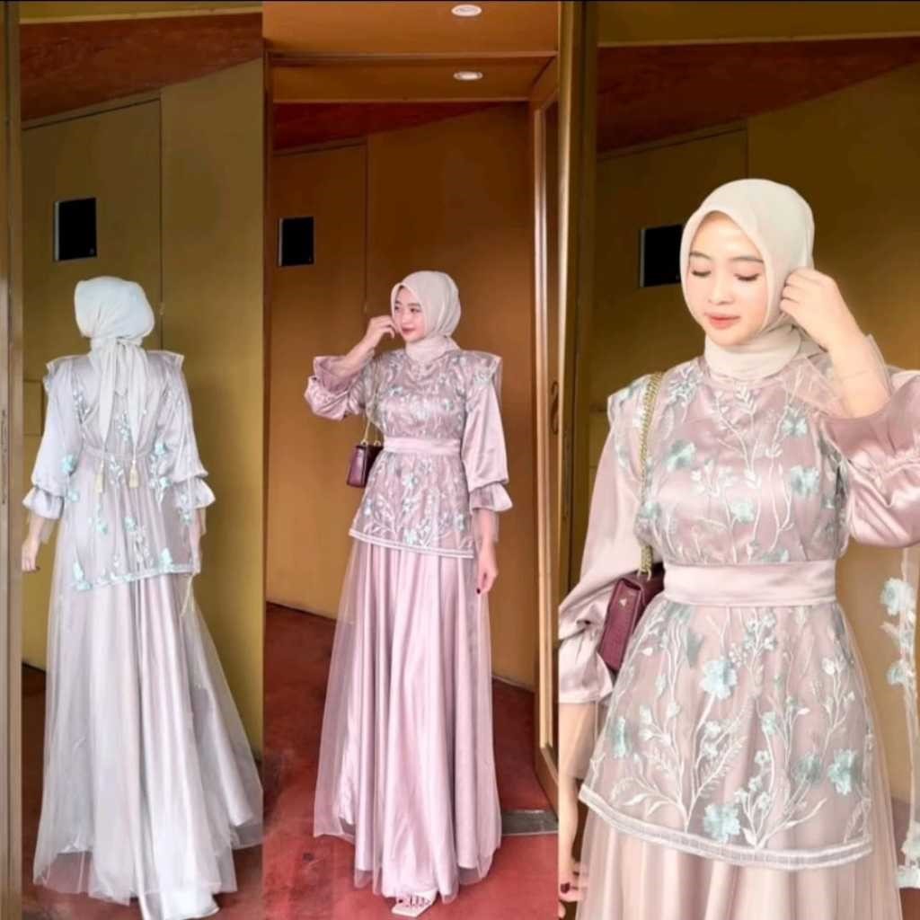 FALERIE DRESS KONDANGAN BIGSIZE MATT ARMANI SILK MIX OUTER TULLE GARDEN LD 120 KONDANGAN PERNIKAHAN 