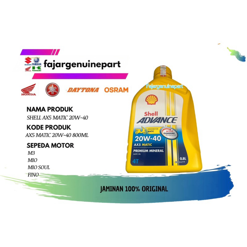 Oli Shell Advance 20W-40 AX5 Matic PREMIUM MINERAL 800ML M3,MIO J,FINO,MIO 100% original