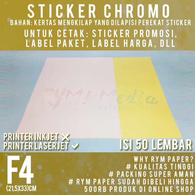 500 lembar Sticker Chromo F4 / Kertas FOLIO Stiker Glossy Mengkilap Folio 1 RIM Bontax Fastac