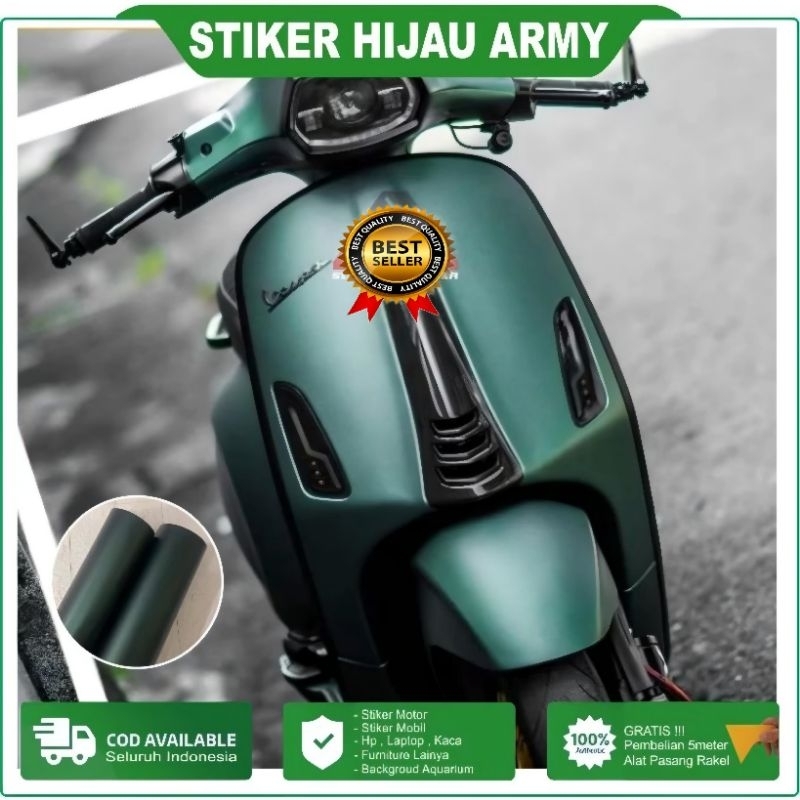 Sticker skotlet motor metalik krom doff hijau army/MPM hijau army satin