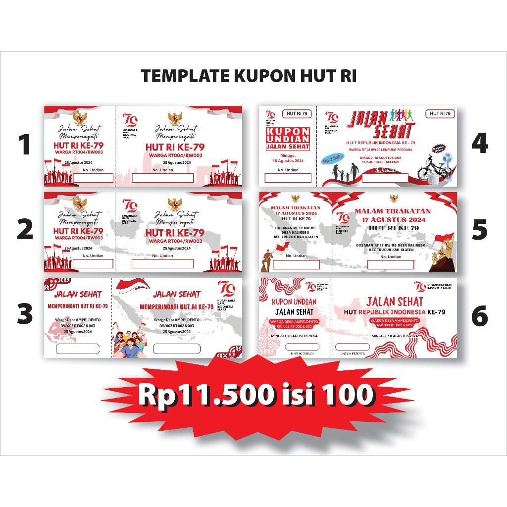 

Kupon Jalan Sehat / Undian / Voucher / Karcis Free Desain isi 100/bk ukuran 16x6,5 cm