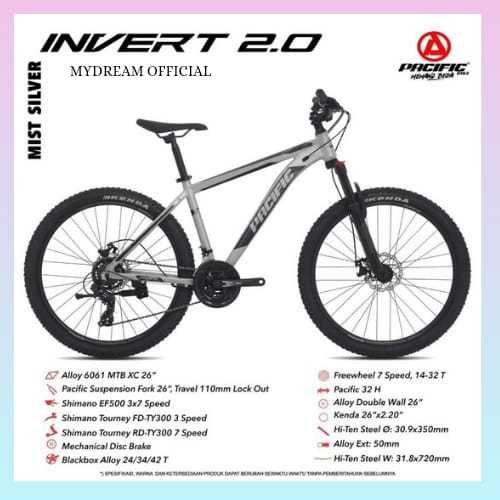 SEPEDA GUNUNG MTB PACIFIC INVERT 26/27.5 INCH 2.0 ALLOY SHIMANO,SEPEDA MTB READY SEMUA WARNA-TERMURA