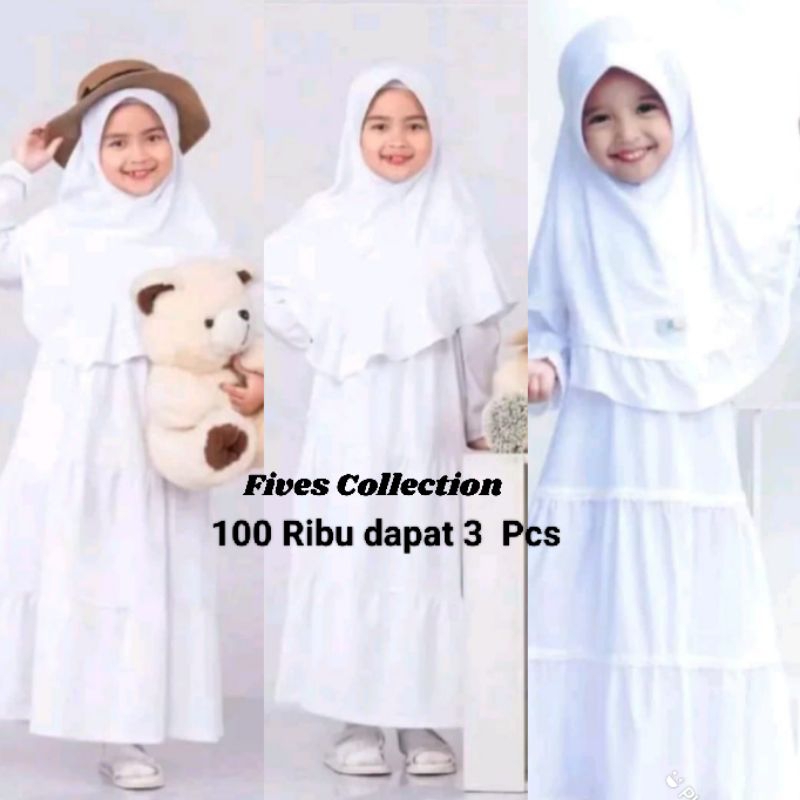 Gamis anak putih manasik usia 5_7th /gamis putih anak/baju gamis anak /gamis anak manasik Set hijab