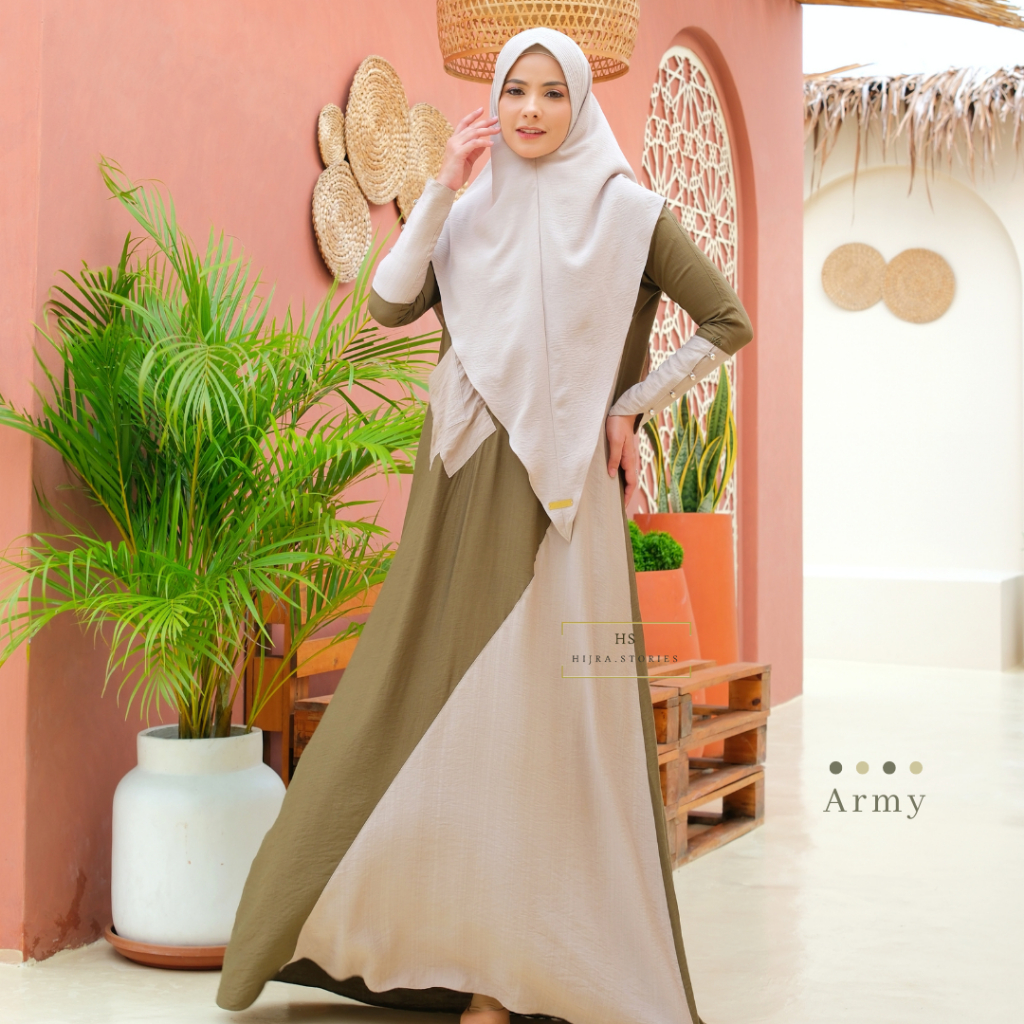 HIJRA STORIES - Abaya Linen Premium Gamis Kombinasi 2 Ameena Warna Sage