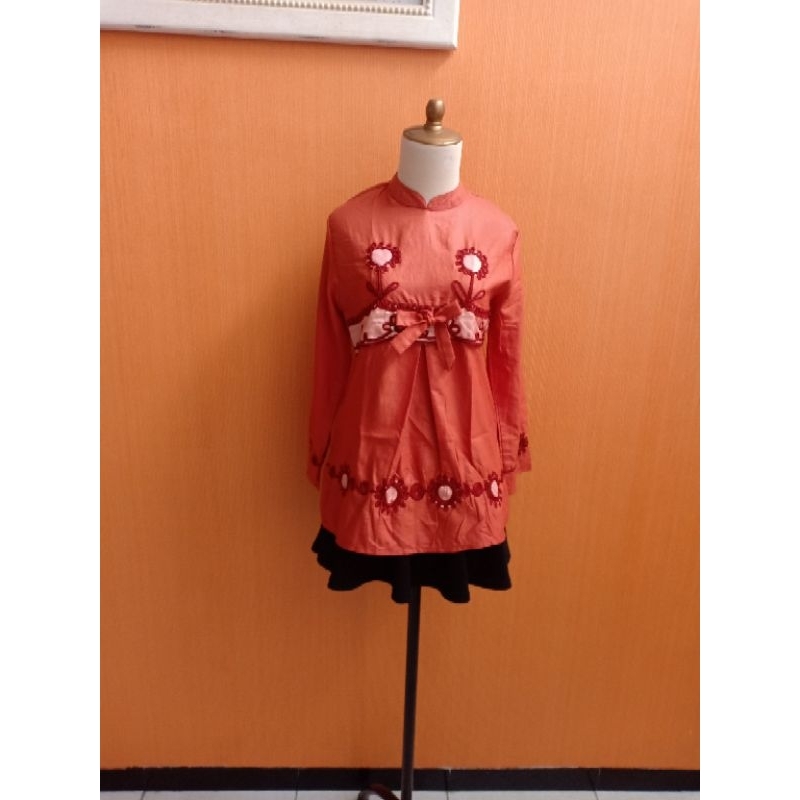 atasan tunik wanita orange bata SIN KEN cewek S lengan panjang M blouse