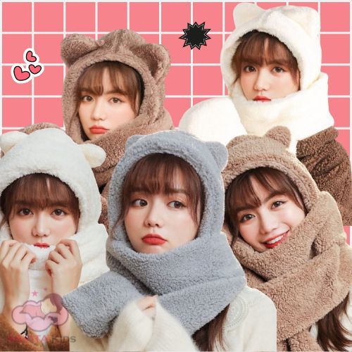 Topi jennie/topi jennie bulu beruang/long syal/model beruang lucu dan premium