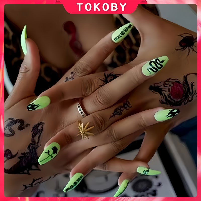 Kuku Palsu Dan Lem Fake Nail Art 3d api ular gelap