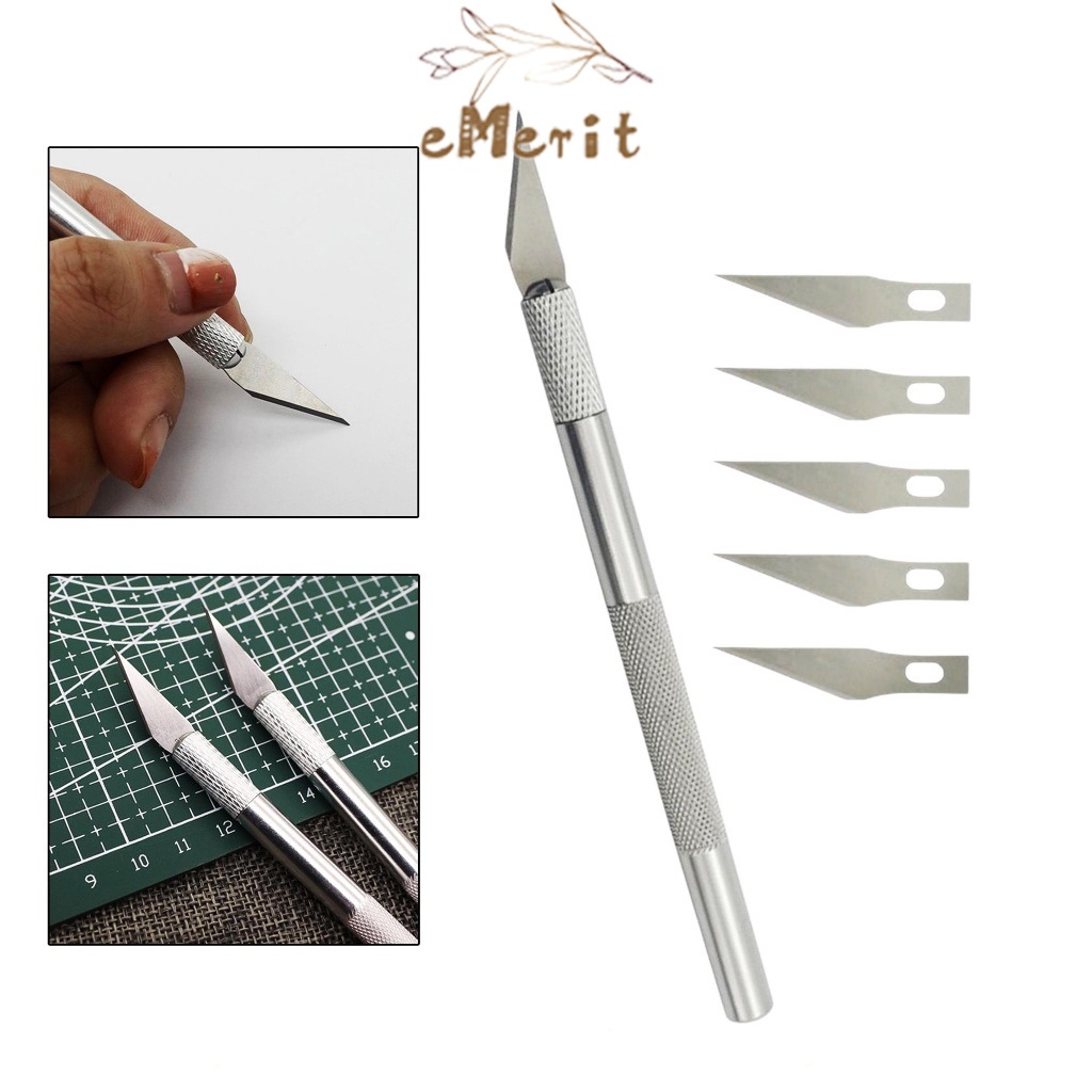 

Pisau Ukir Seni 5 isi Cutter Hobby Crafting Art Knife Metal Handle Blade Pisau Bonsai Sayat Ukir Pen Cutter Set