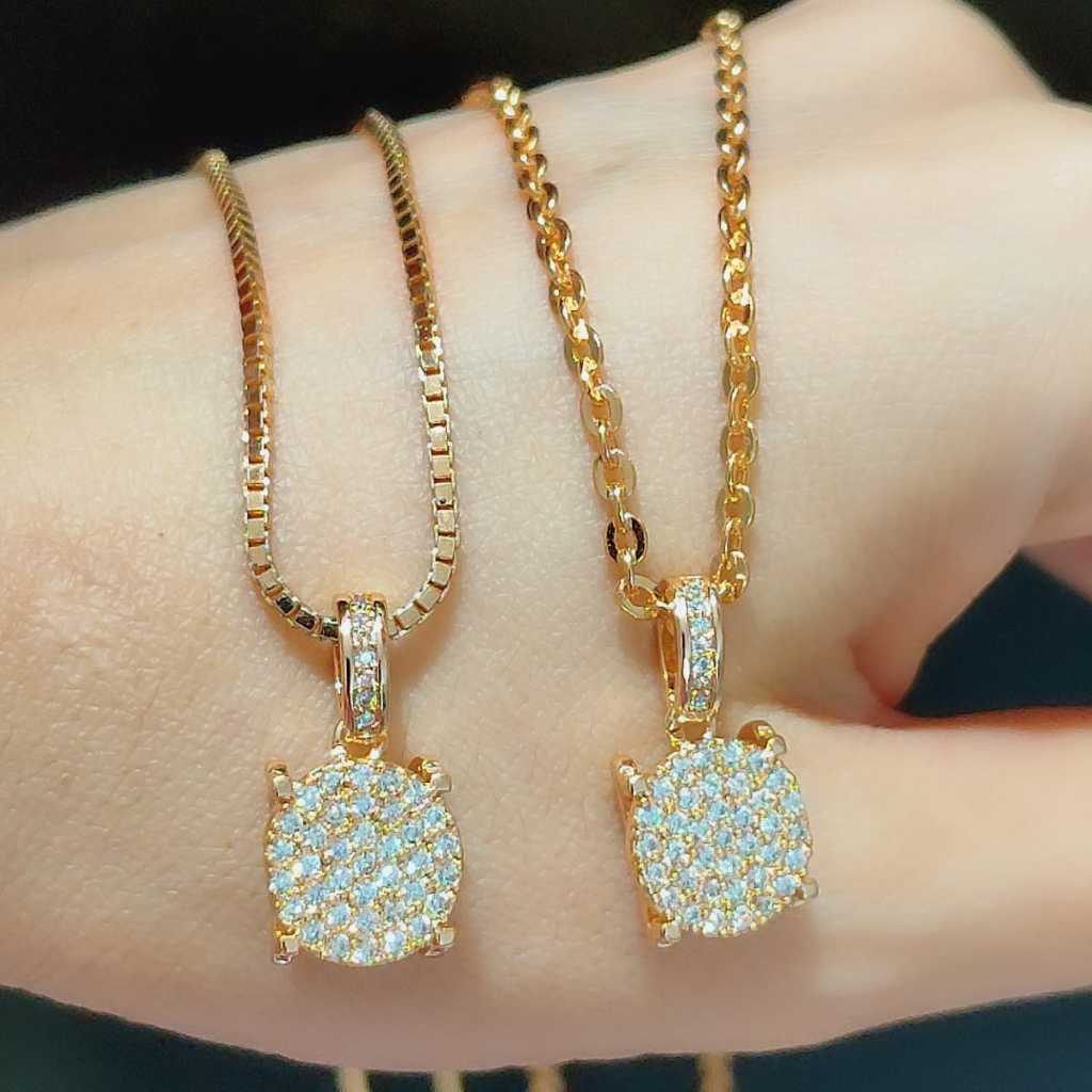 Kalung dewasa kalung set leontin 60cm kalung anti karat rantai italy kaca nori kaca-bestjewelry