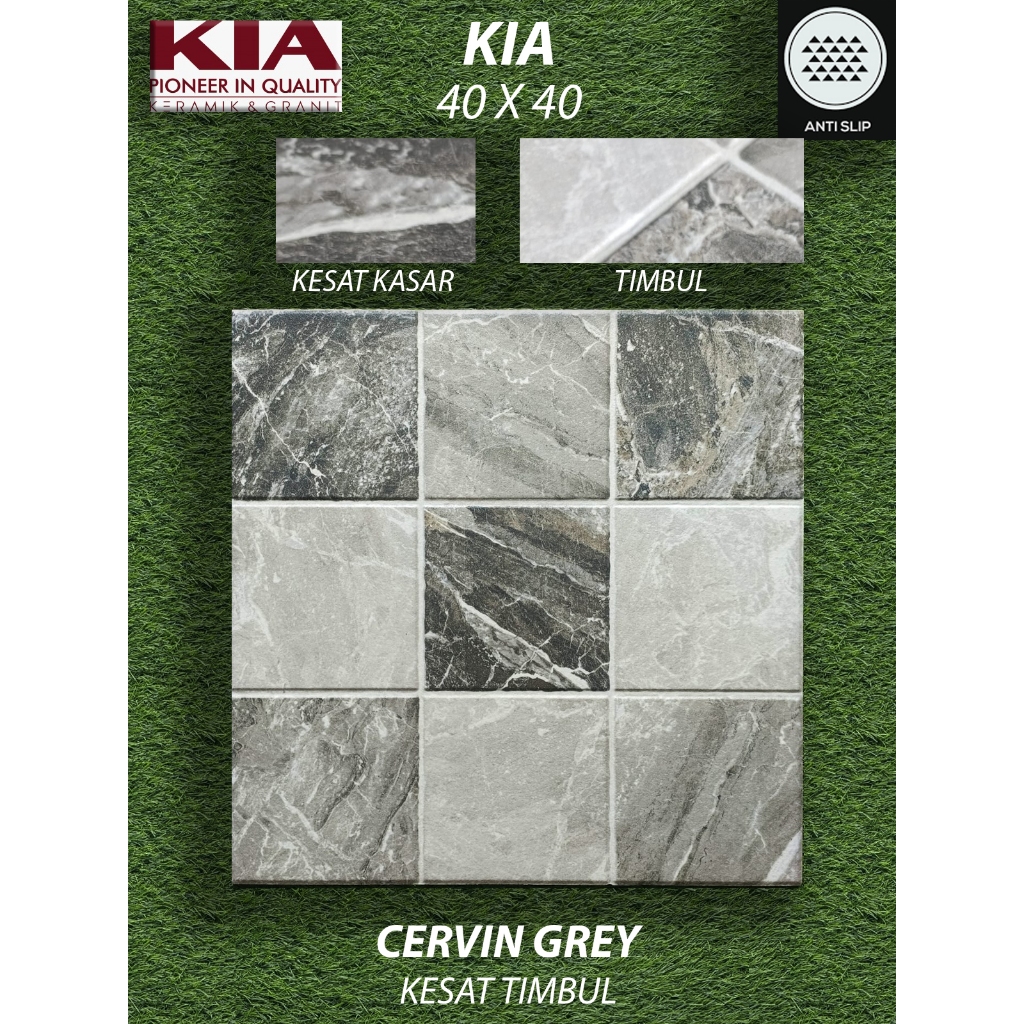 Keramik Lantai Motif 40X40 KIA Cervin Grey Kesat KW2 Pekanbaru Riau, Motif Batu