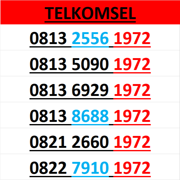 nomor cantik simpati TELKOMSEL seri tahun 1972 murah lengkap w200