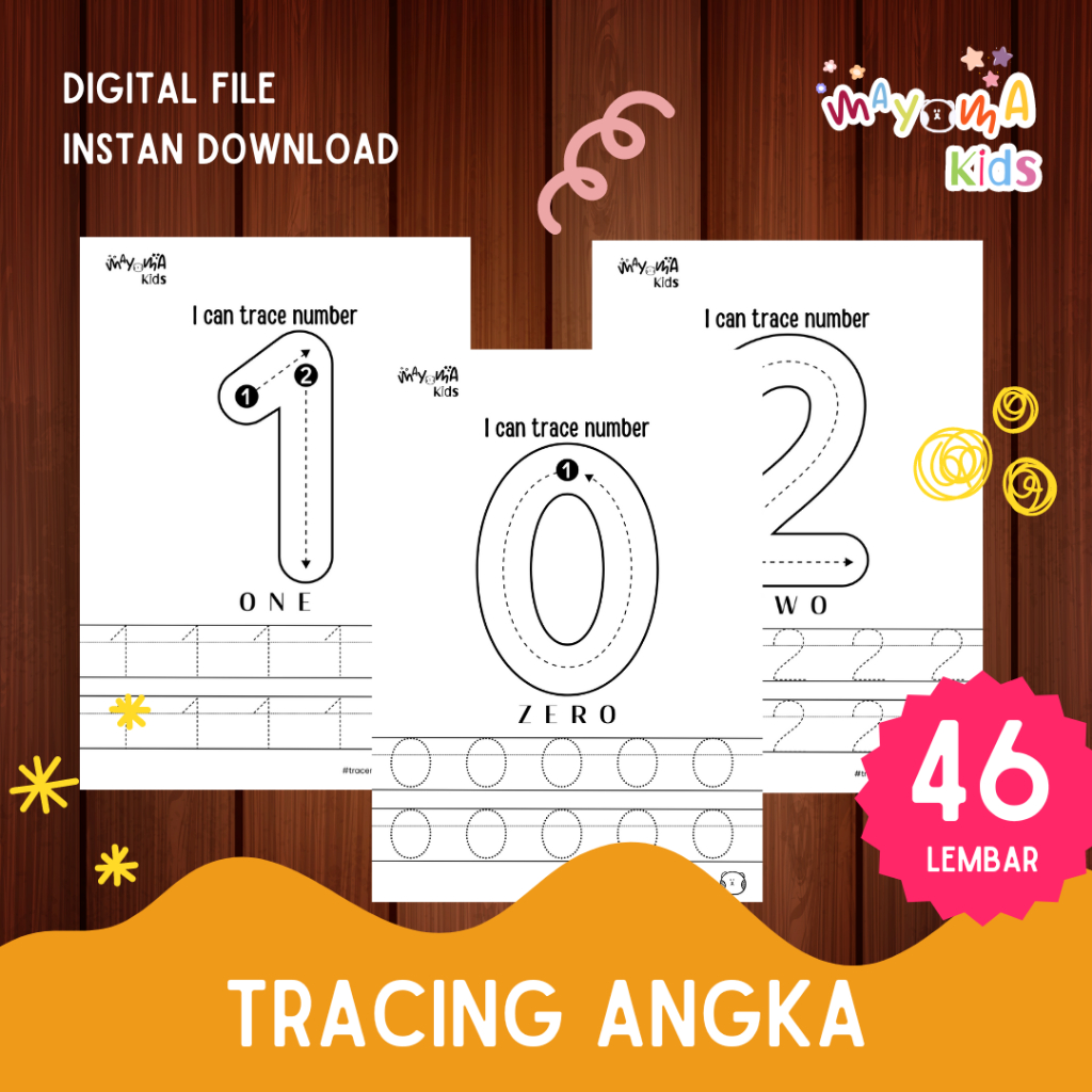 MAYOMAKIDS [DIGITAL FILE] Printable Worksheet Anak Menulis Angka untuk anak 3-5 Tahun